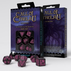 Lot de 7 dés- Call of Cthulhu - Noir et rose